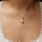 Load image into Gallery viewer, Pearl Diamond Pendant Necklace, 14k Solid Gold,  Natural Diamonds, Gemstones Solitaire Jewelry, Minimalist Stacking Pendant, Bridal Necklace
