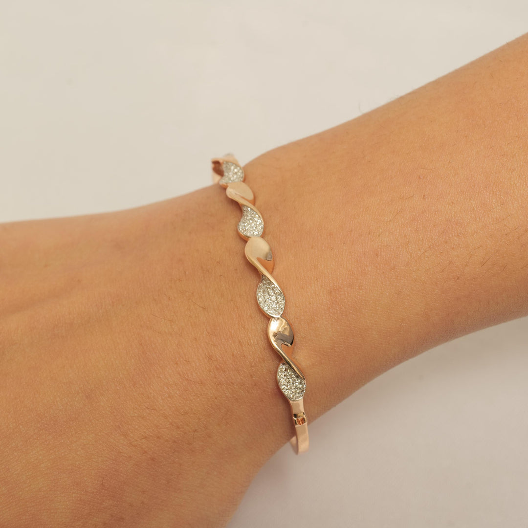 Wavy Natural Diamond Pave Cuff Bracelet: 14k Solid Gold Stackable Minimalist Jewelry, IGI Certified, Ready To Ship