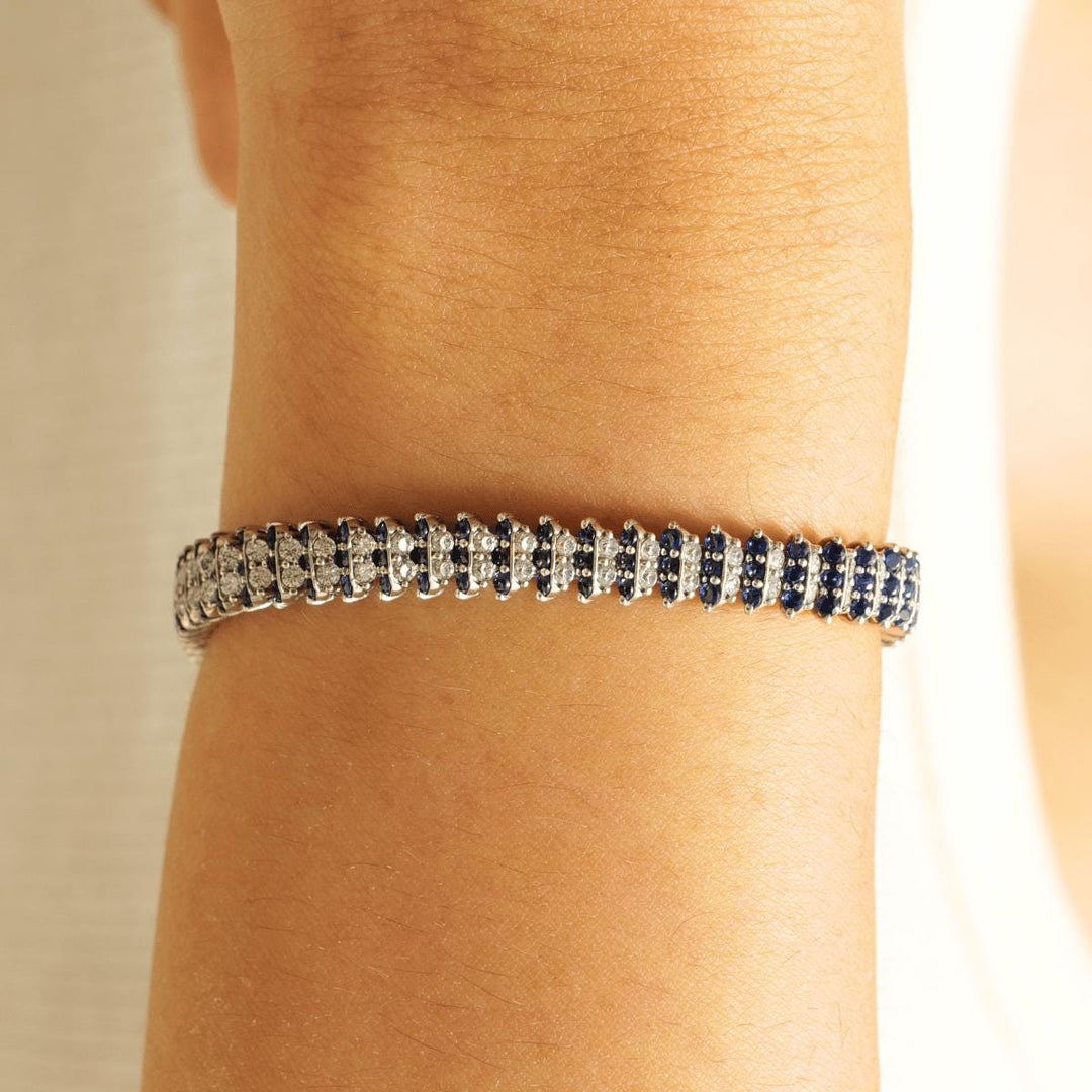 Blue Sapphire Diamond Tennis Bracelet, 14K Solid Gold, Natural Diamonds, Eternity Stackable Bracelet, Wedding Statement Jewelry
