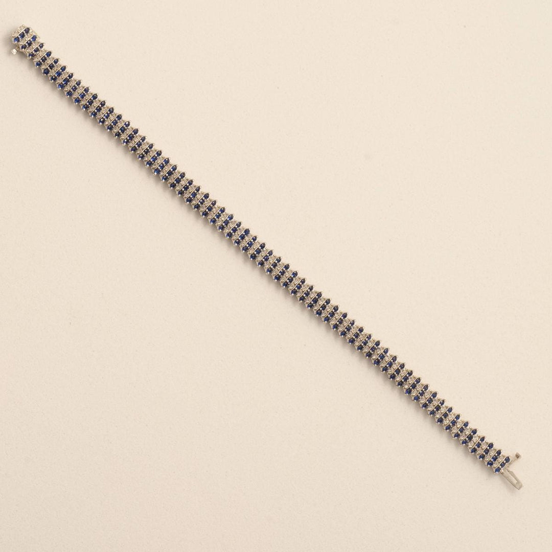 Blue Sapphire Diamond Tennis Bracelet, 14K Solid Gold, Natural Diamonds, Eternity Stackable Bracelet, Wedding Statement Jewelry
