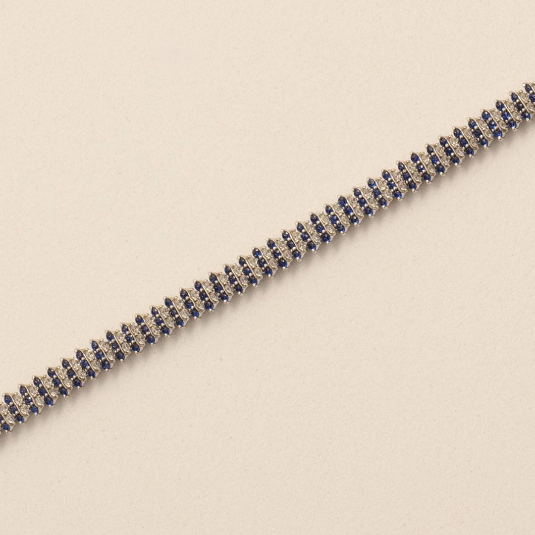 Blue Sapphire Diamond Tennis Bracelet, 14K Solid Gold, Natural Diamonds, Eternity Stackable Bracelet, Wedding Statement Jewelry