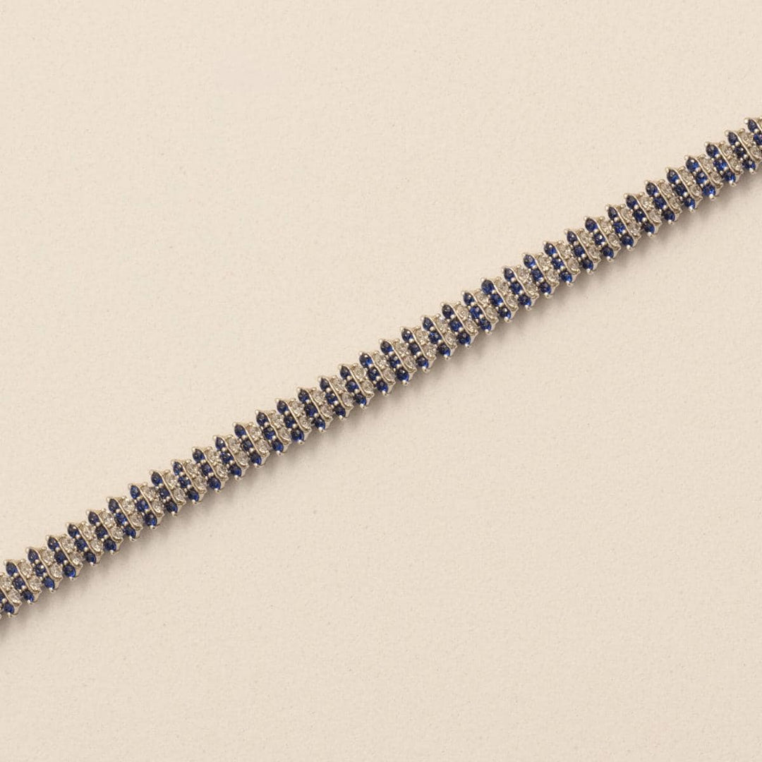 Blue Sapphire Natural Diamond Wedding Tennis Bracelet: 14K Solid Gold Eternity Stackable Jewellery, Certified Jewelry