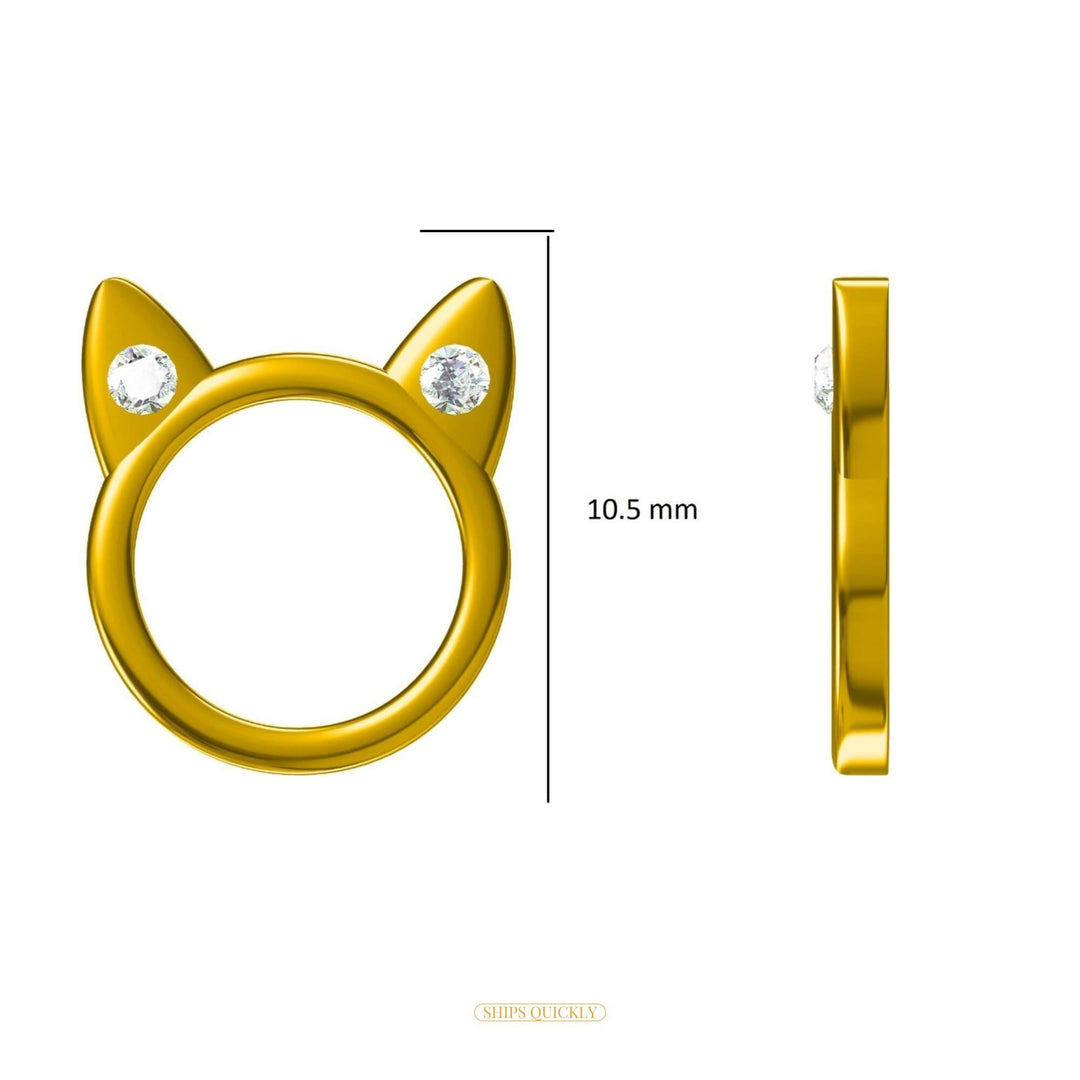 Kids Cat Ear Diamond Stud Earrings, 14k Solid Gold, Natural Diamonds, Animal jewelry, Gift for toddlers/girls/kids, Ready To Ship