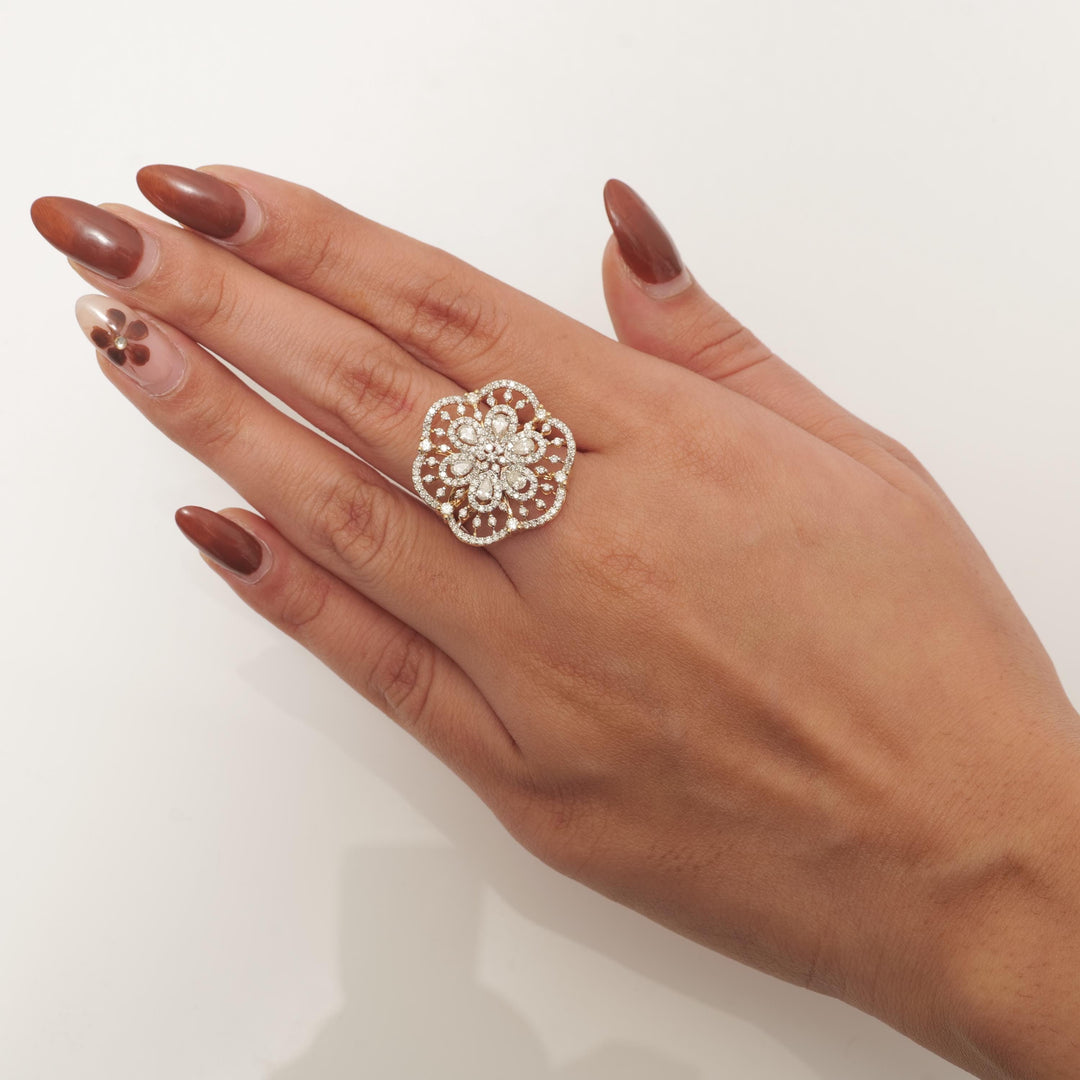 Flower Cluster Diamond Ring, 14k Solid Gold, Fancy Natural Diamonds, Halo Set Cocktail Ring, Statement Ring, Ready To Ship, IGI Certified