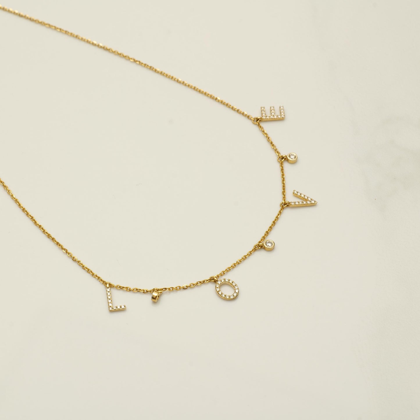 Love Dangle Diamond Drop Necklace, 14k Solid Gold, Natural Diamonds, Affirmation Statement Jewelry, Letter Chain Jewelry, Everyday Necklace