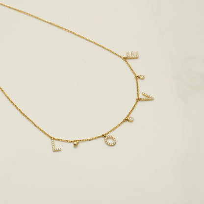 Love Dangle Diamond Drop Necklace, 14k Solid Gold, Natural Diamonds, Affirmation Statement Jewelry, Letter Chain Jewelry, Everyday Necklace