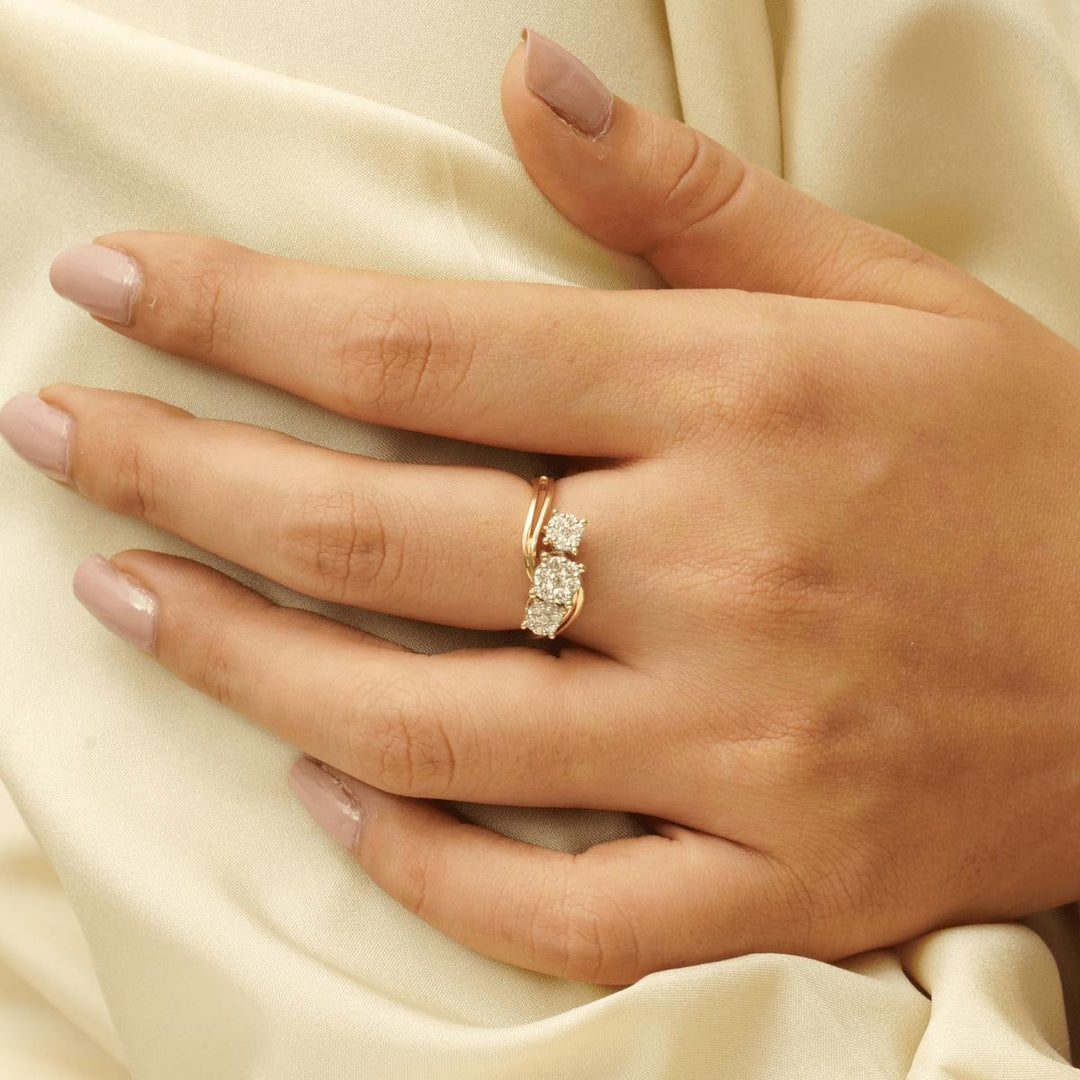 Three Stone Diamond Ring in 14K Solid Gold, Illusion Setting Trinity Wedding Band, Natural Diamonds, Ready To Ship, Women&#39;s Day Gift