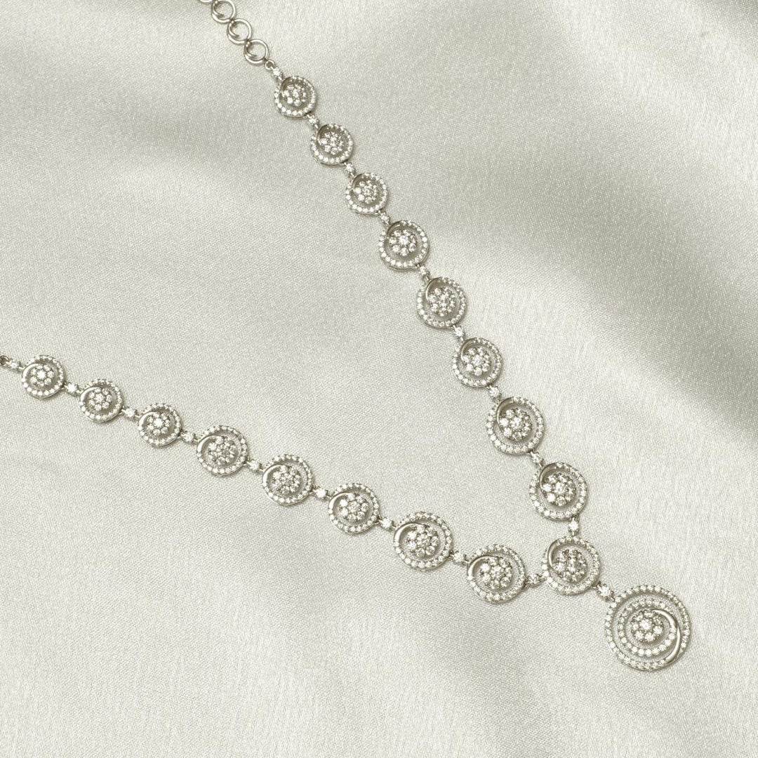 Swirl Diamond Necklace, 14k Solid Gold, Natural Diamonds, Filigree Wedding Jewelry, Statement Bridal Jewelry, Circular Drop Necklace