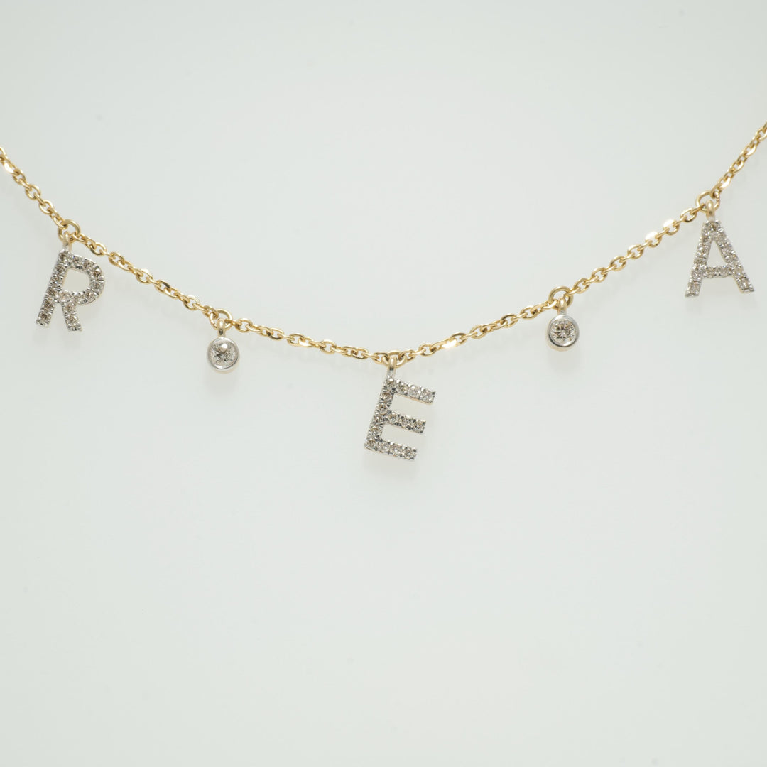 Dream Diamond Charm Necklace, 14k Solid Gold, Natural Diamonds, Affirmation Drop Necklace, Stackable Everyday Chain, Bezel Drop Jewelry