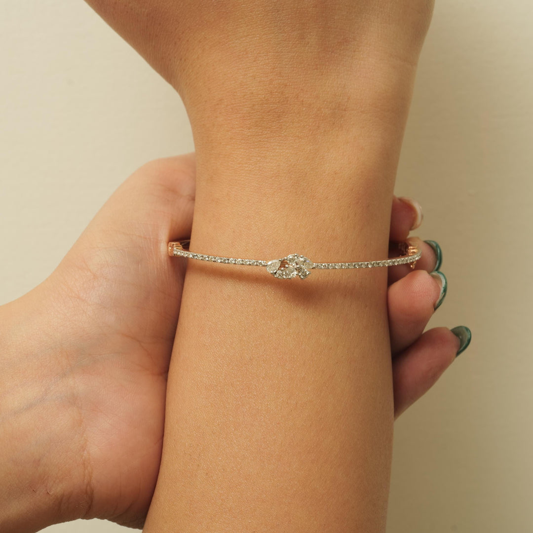 Marquise Cluster Diamond Bracelet, 14k Solid Gold,  Natural Diamonds, Stackable Minimalistic Bangle, Statement Jewelry