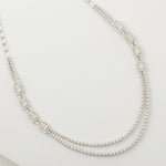 Load image into Gallery viewer, Layered Halo Diamond Necklace, 14k Solid Gold, Natural Diamonds, Bridal Baguette Illusion Statement Necklace, Wedding Stacking Jewelry
