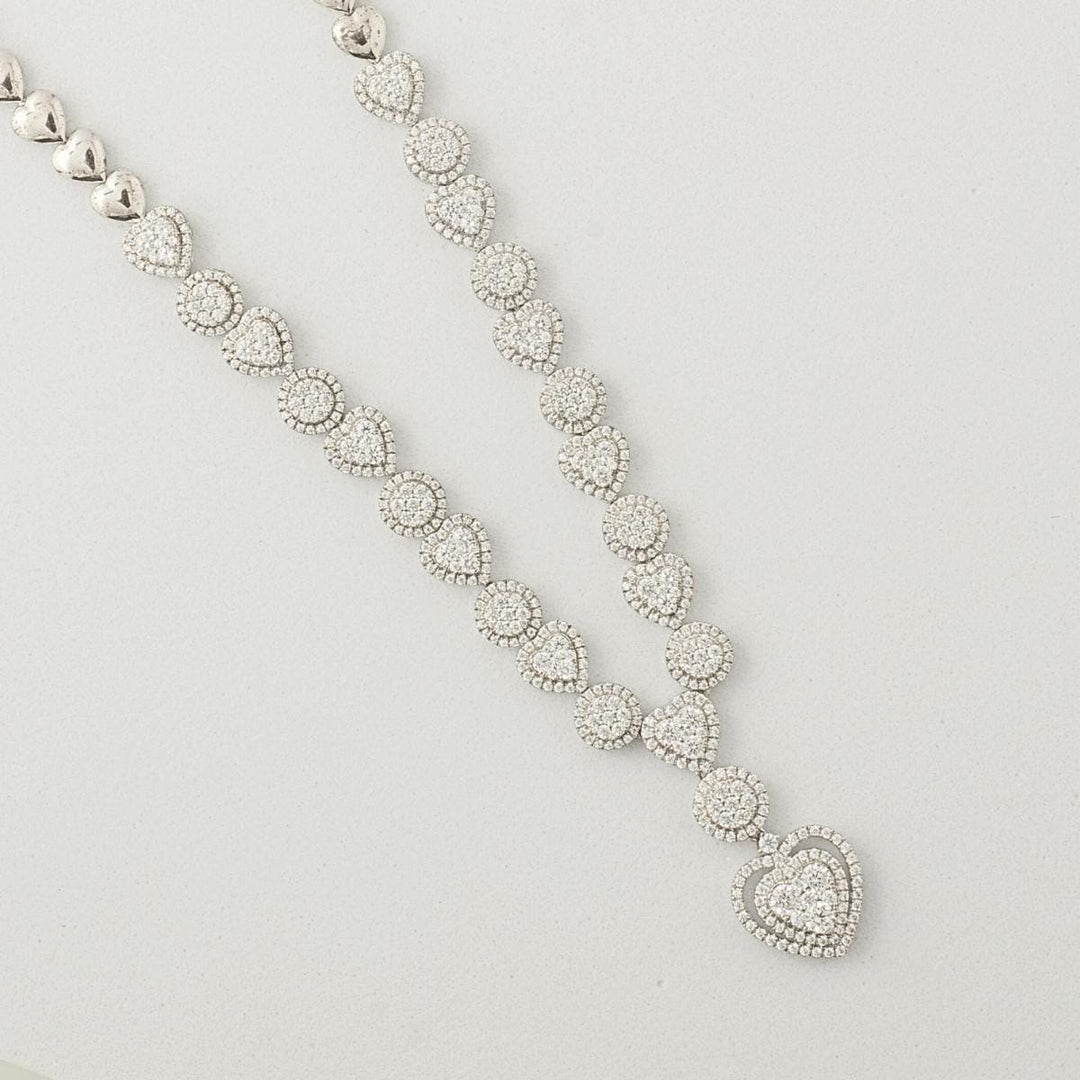 Halo Heart Drop Diamond Necklace, 14k Solid Gold, Natural Diamonds, Bridal Statement Necklace, Cluster Valentine Wedding Jewelry