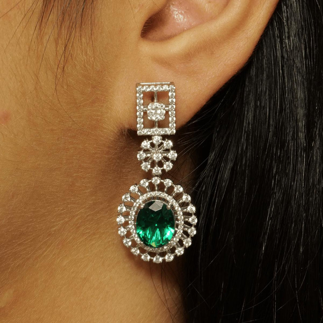 Halo Oval Emerald Diamond Necklace Earring Set, 14k Solid Gold, Natural Diamond, Floral Bridal Jewelry, Wedding Statement Jewelry