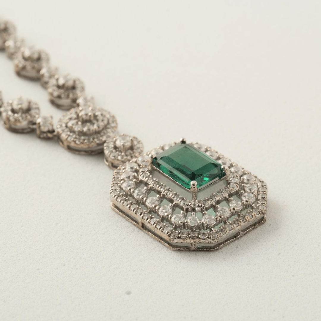 Halo Emerald Diamond Necklace, 14k Solid Gold, Natural Diamonds, Gemstone Bridal Art Deco Jewelry, Statement Wedding Neckalce