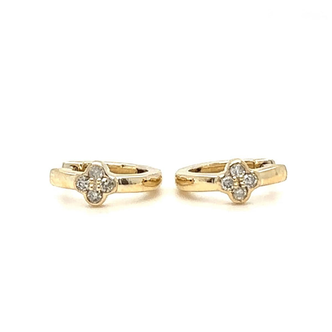 Diamond Clover Huggie Kids Earrings, 14k Solid Gold, Natural Diamonds, Kids jewelry,   Everyday Hoops, Gift for toddlers, girls and kids