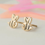 Load image into Gallery viewer, Bee Diamond Stud Earrings, 14k Solid Gold, Natural Diamond, Kids Jewelry, Enamel Everyday Earring, Gift For Toddler, Kids And Girls
