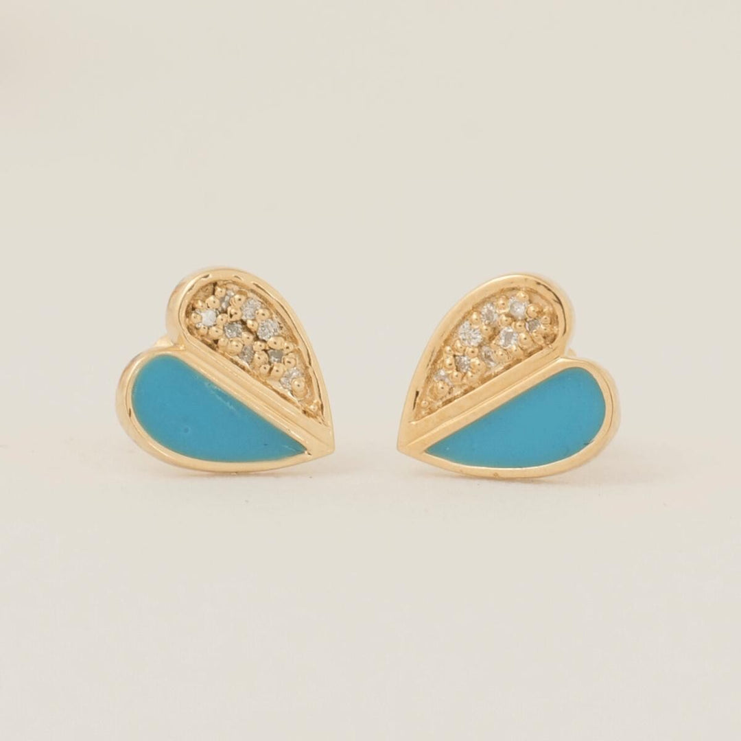Heart Diamond Kids Earrings, 14k Solid Gold Enamel Studs, Natural Diamond, Minimalistic Everyday jewelry, Gift for toddlers, girls, and kid