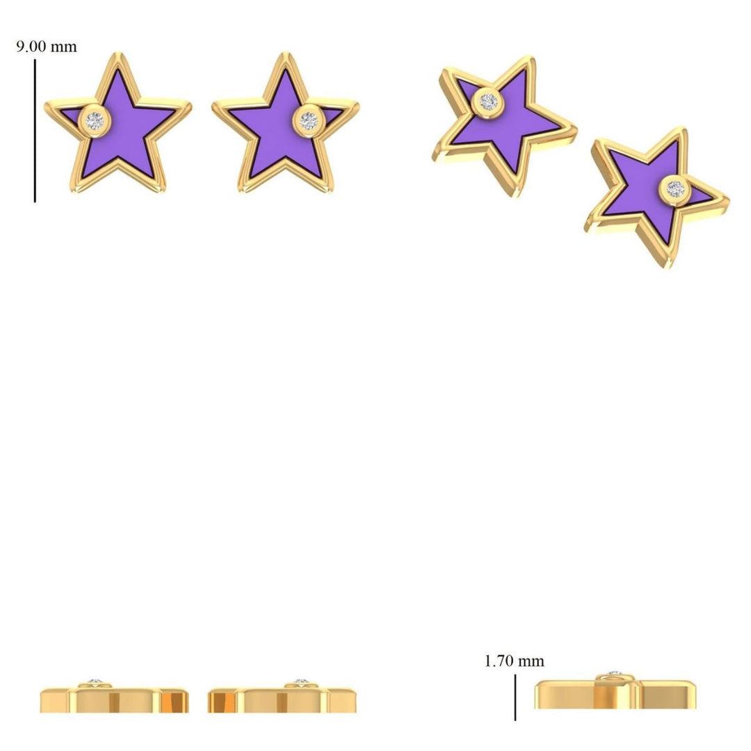 Star Diamond Kids Earrings, 14k Solid Gold Enamel Studs, Natural Diamonds, Everyday jewelry, Gift for girls, Ready To Ship, HRD Certified