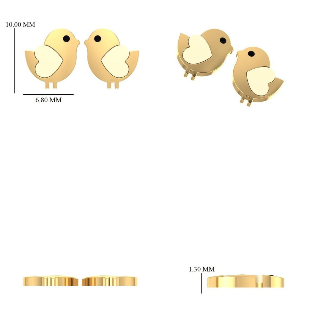 Kids Bird Diamond Earrings, Mother of Pearl Studs, 14k Solid Gold, Natural Diamonds, Gift For Toddlers/Girls, Ready To Ship, HRD Certified