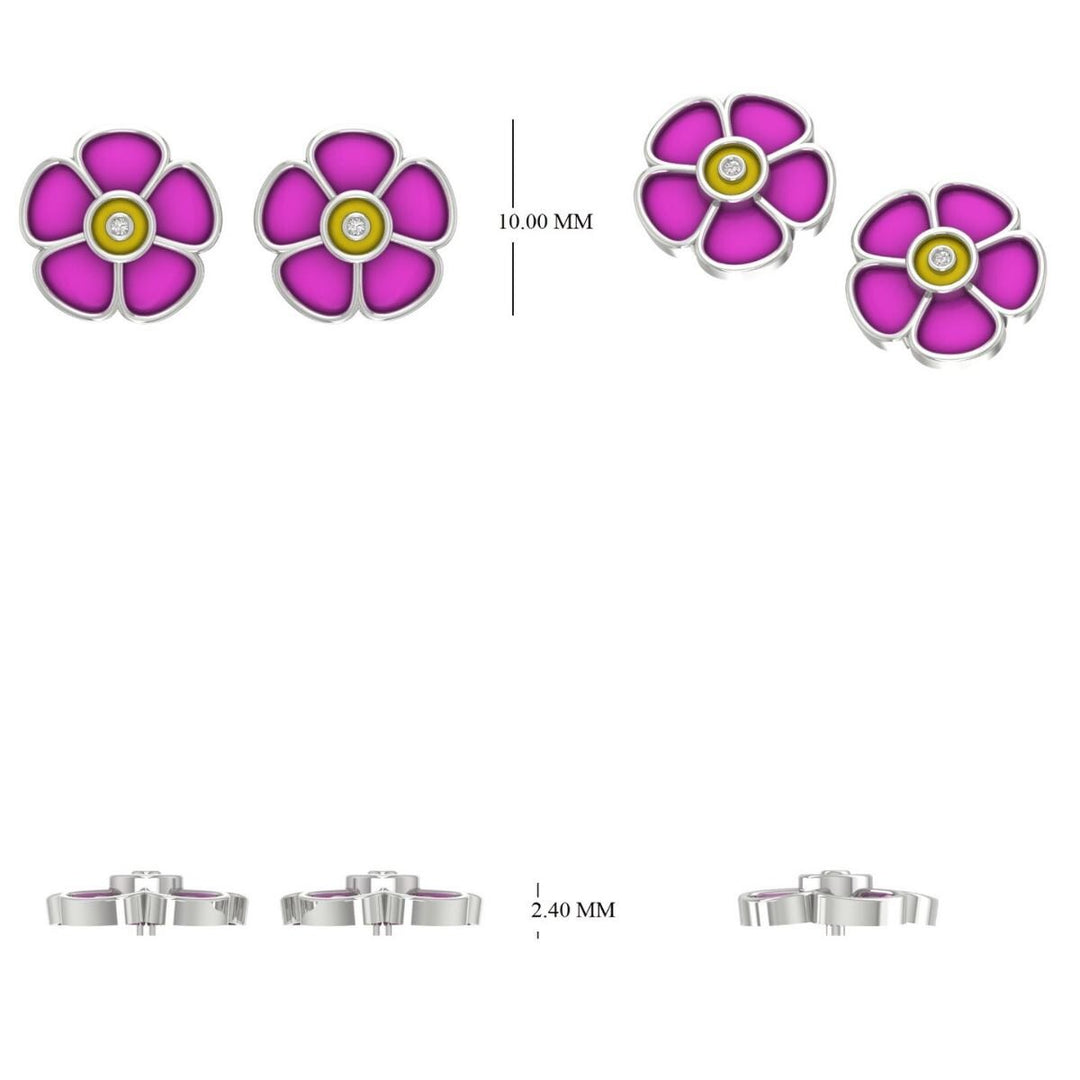 Kids Flower Diamond Earrings, 14k Solid Gold, Natural Diamonds, Colorful Enamel Petals Studs, Gift for girls, Ready To Ship, HRD Certified
