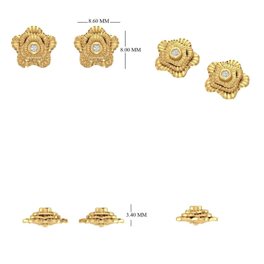 Kids Textured Floral Diamond Earrings, 14k Solid Gold, Natural Diamond, Layered Petal Bloom Studs, Gift for toddler/girls/kid, Ready To Ship