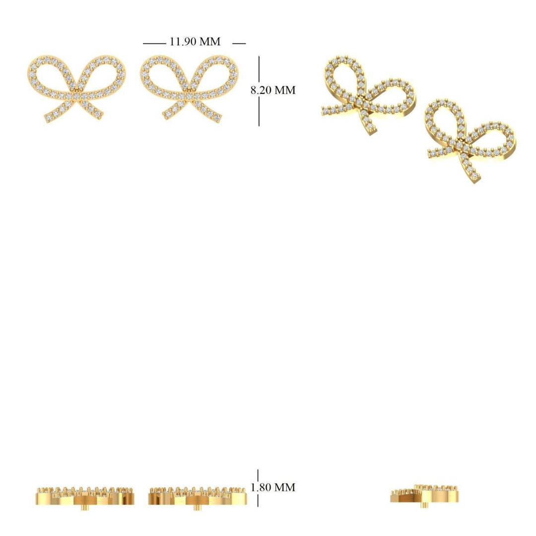 Kids Bow Diamond Earrings, 14k Solid Gold, Natural Diamond, Ribbon Studs, Everyday Gift for toddlers/girls/kids, Ready To Ship
