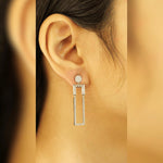 Load image into Gallery viewer, 14k Solid Gold Diamond Rectangular Drop Earrings - Geometric Long Dangle Jewelry, Certified Jewelry
