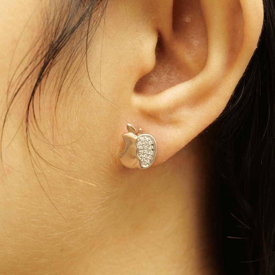 Apple Diamond Stud Earrings, 14k Solid Gold, Natural Diamonds, Cluster Pave Setting, Everyday Earrings, Women&#39;s Day Gift