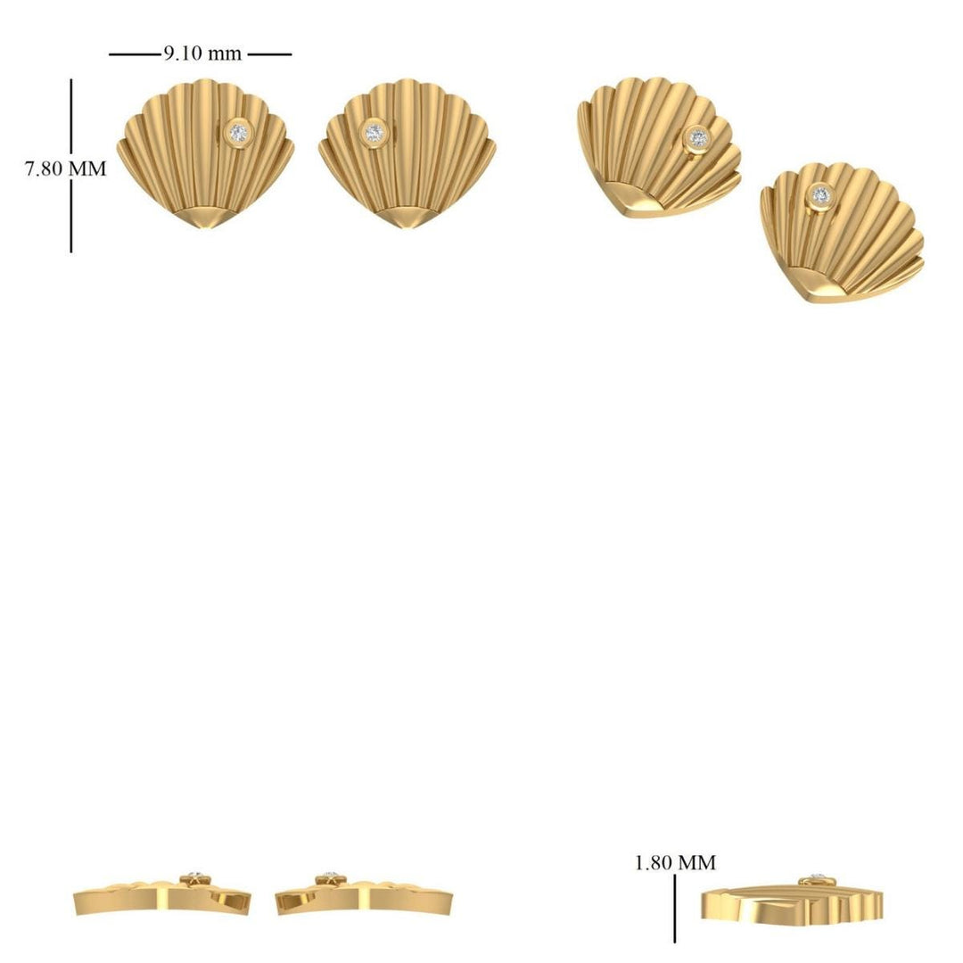 Seashell Diamond Kids Earrings, 14k Solid Gold, Natural Diamond, Minimalistic Everyday Studs, Ocean Jewelry, Gift for toddlers, girl and kid