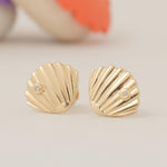 Load image into Gallery viewer, Seashell Diamond Kids Earrings, 14k Solid Gold, Natural Diamond, Minimalistic Everyday Studs, Ocean Jewelry, Gift for toddlers, girl and kid
