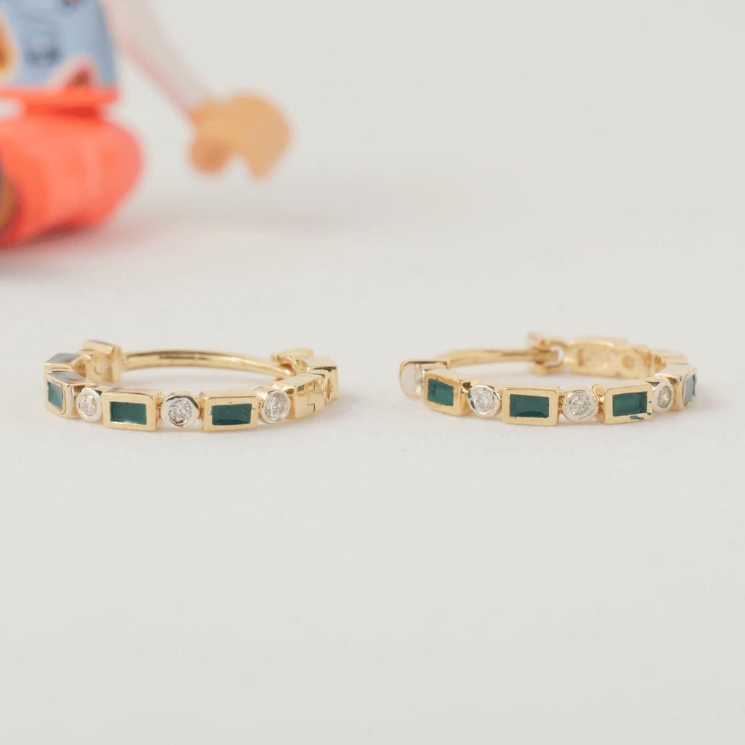 Kids Enamel Diamond Hoops, 14k Solid Gold, Natural Diamond, Geometric Earrings, Minimalist Everyday Jewelry, Gift for toddlers, girls & kids
