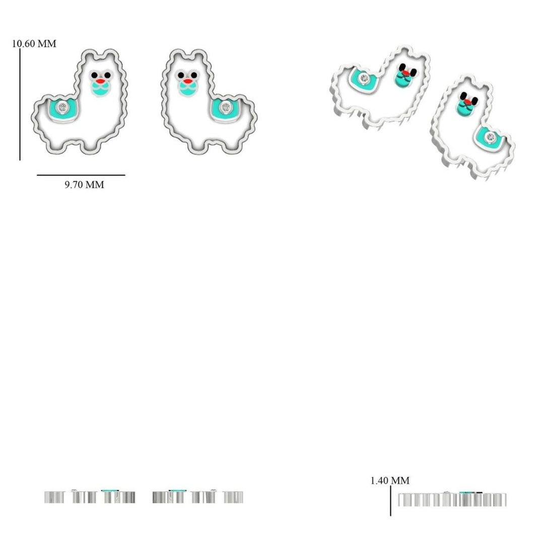 Kids Llama Diamond Earrings, 14k Solid Gold, Natural Diamonds, Enamel Animal Studs, Gift for toddlers/girls/kids, Ready To Ship