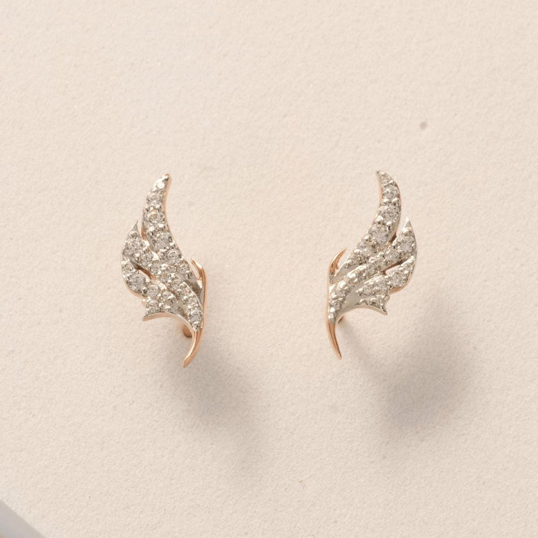 Angel Wing Diamond Stud Earrings, 14k Solid Gold, Natural Diamonds, Cluster Pave Setting, Everyday Minimalist Earrings,Women&#39;s Day Gift