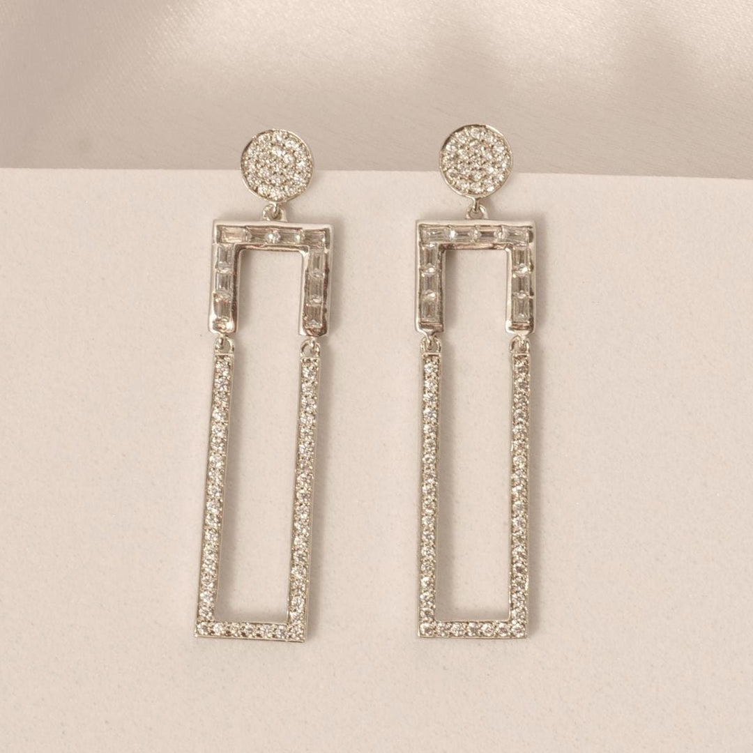 14k Solid Gold Diamond Rectangular Drop Earrings - Geometric Long Dangle Jewelry, Certified Jewelry