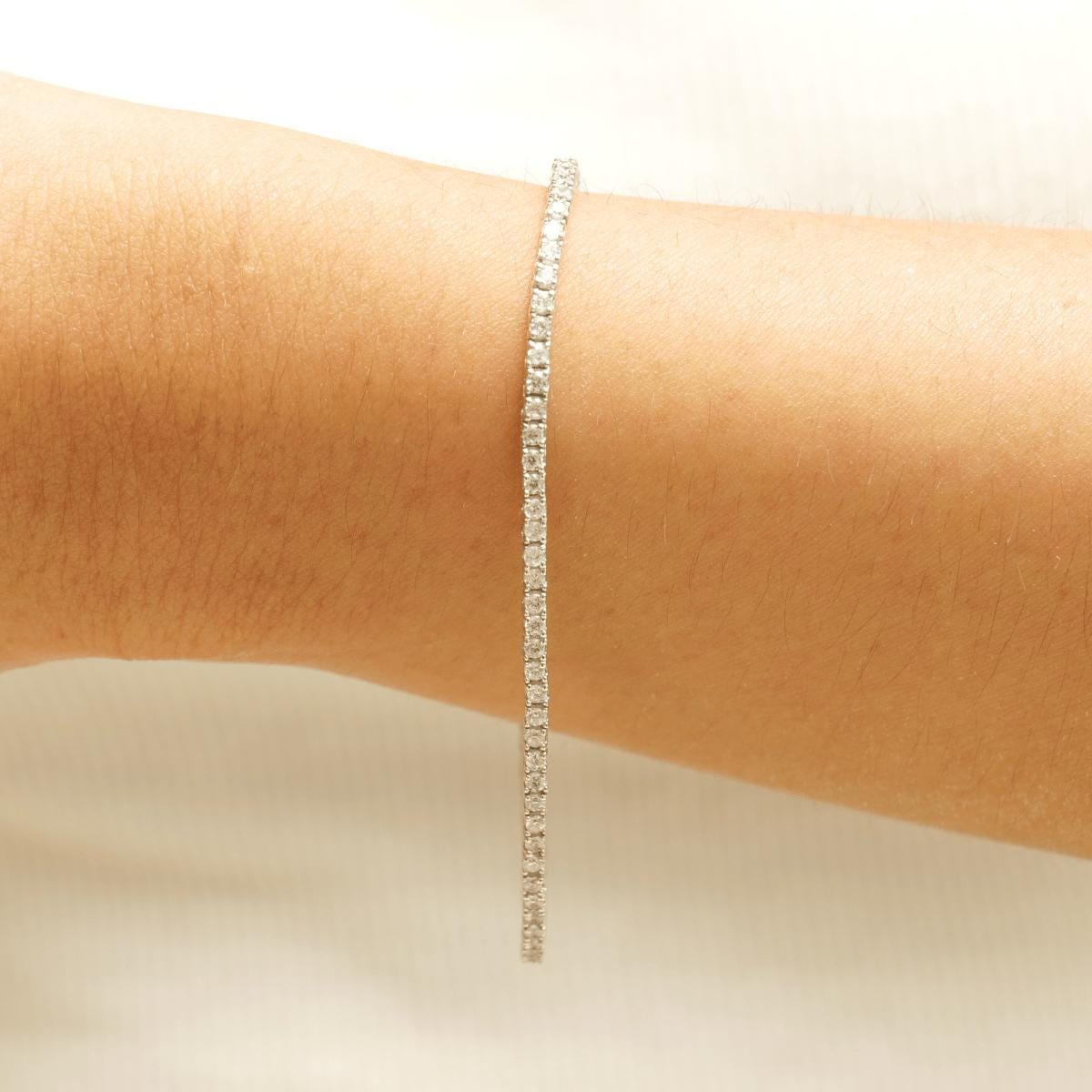 Line Eternity Tennis Natural Diamond Stackable Bracelet: 14K Solid Gold Minimalistic Everyday Jewellery, Certified Jewelry