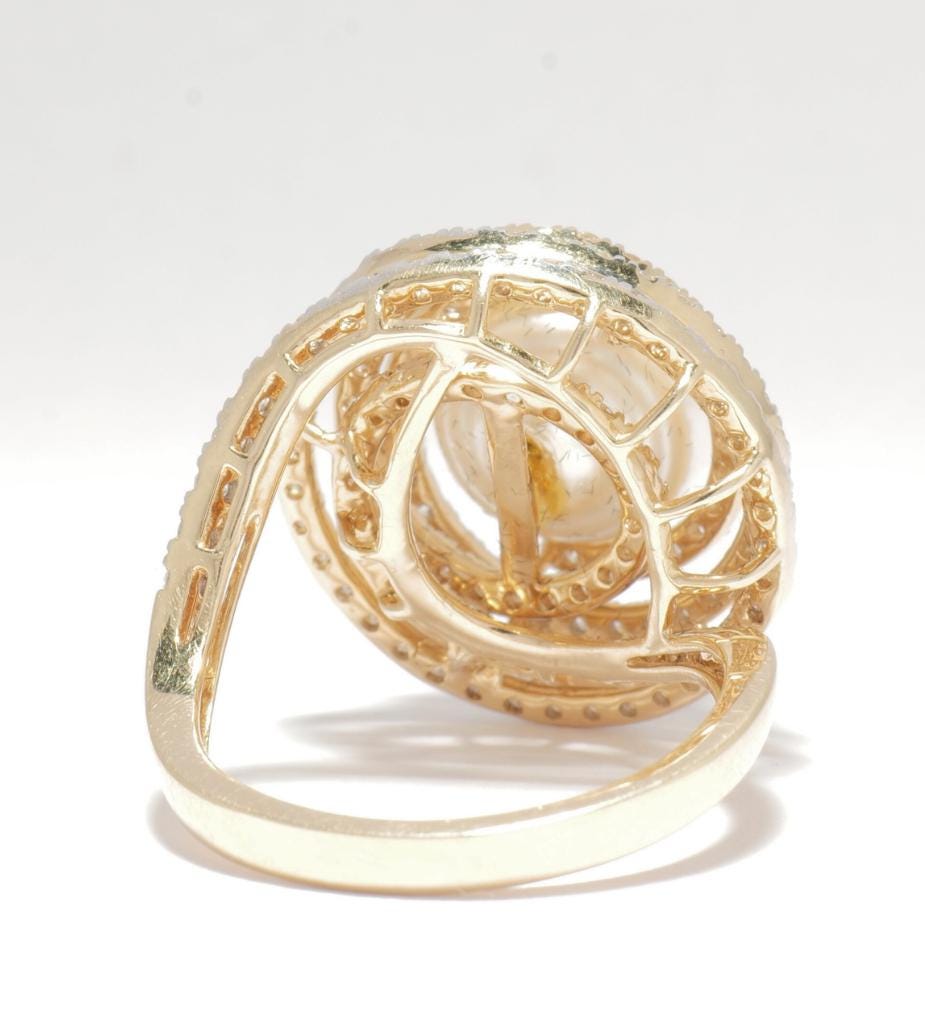 Cultured South Sea Pearl Diamond Ring, 14k Solid Gold, Dual Tone Statement Spiral Ring, Natural Diamonds, Ready To Ship