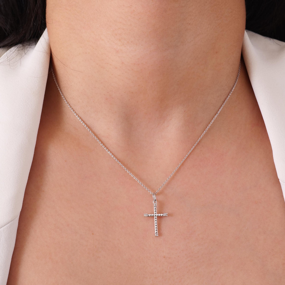 Diamond Cross Pendant, 14k Solid Gold, Natural Diamonds, Religious Adjustable Necklace, Everyday Stacking Jewelry, Baptism Gift
