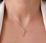 Load image into Gallery viewer, Infinity Loop Diamond Cross Pendant, 14k Solid Gold, Natural Diamond, Cross Necklace With Adjustable Chain, Ready to Ship, IGI Certified
