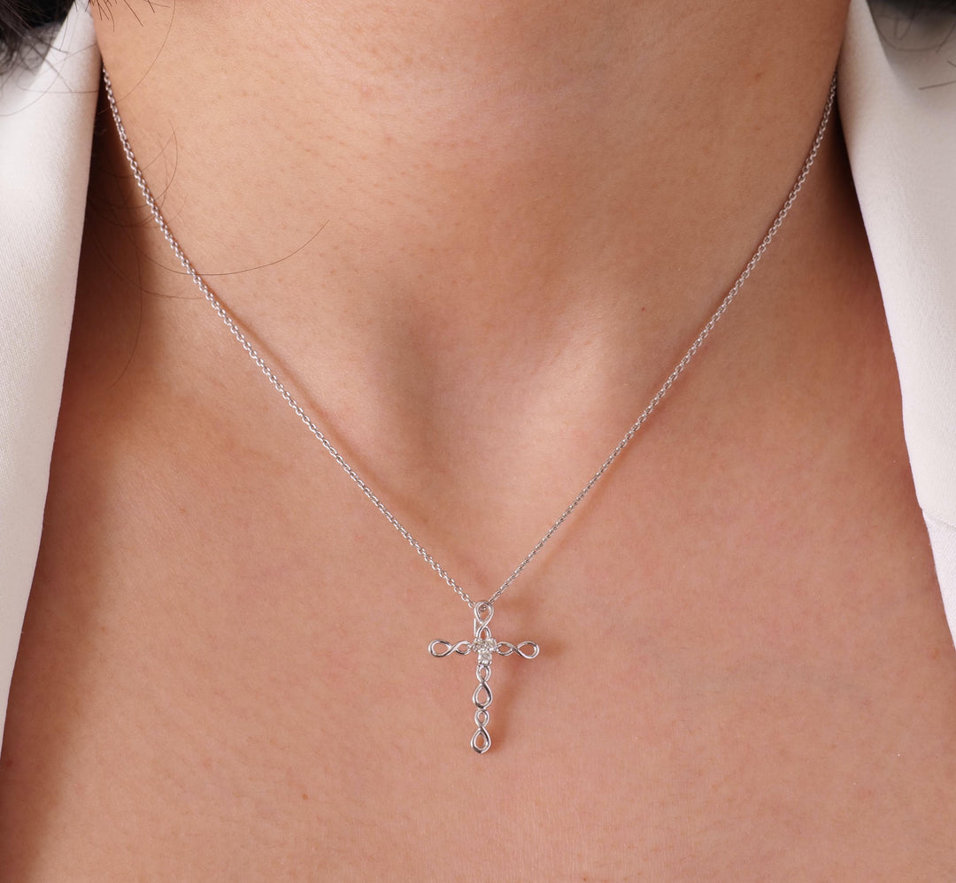 Infinity Loop Diamond Cross Pendant, 14k Solid Gold, Natural Diamond, Cross Necklace With Adjustable Chain, Ready to Ship, IGI Certified