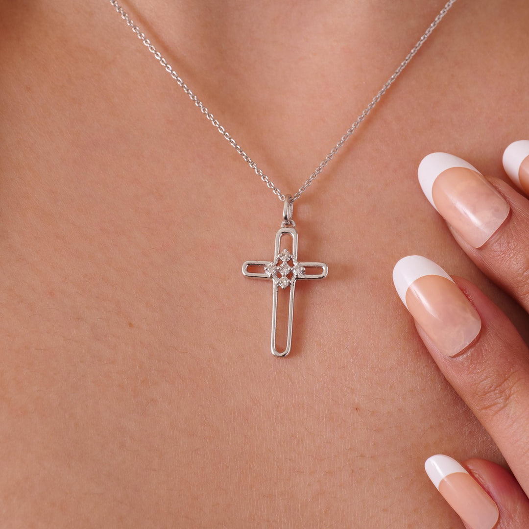 Diamond Cluster Cross Pendant, 14k Solid Gold, Natural Diamond, IGI Certified, Religious Adjustable Necklace, Everyday Jewelry, Gift for Her