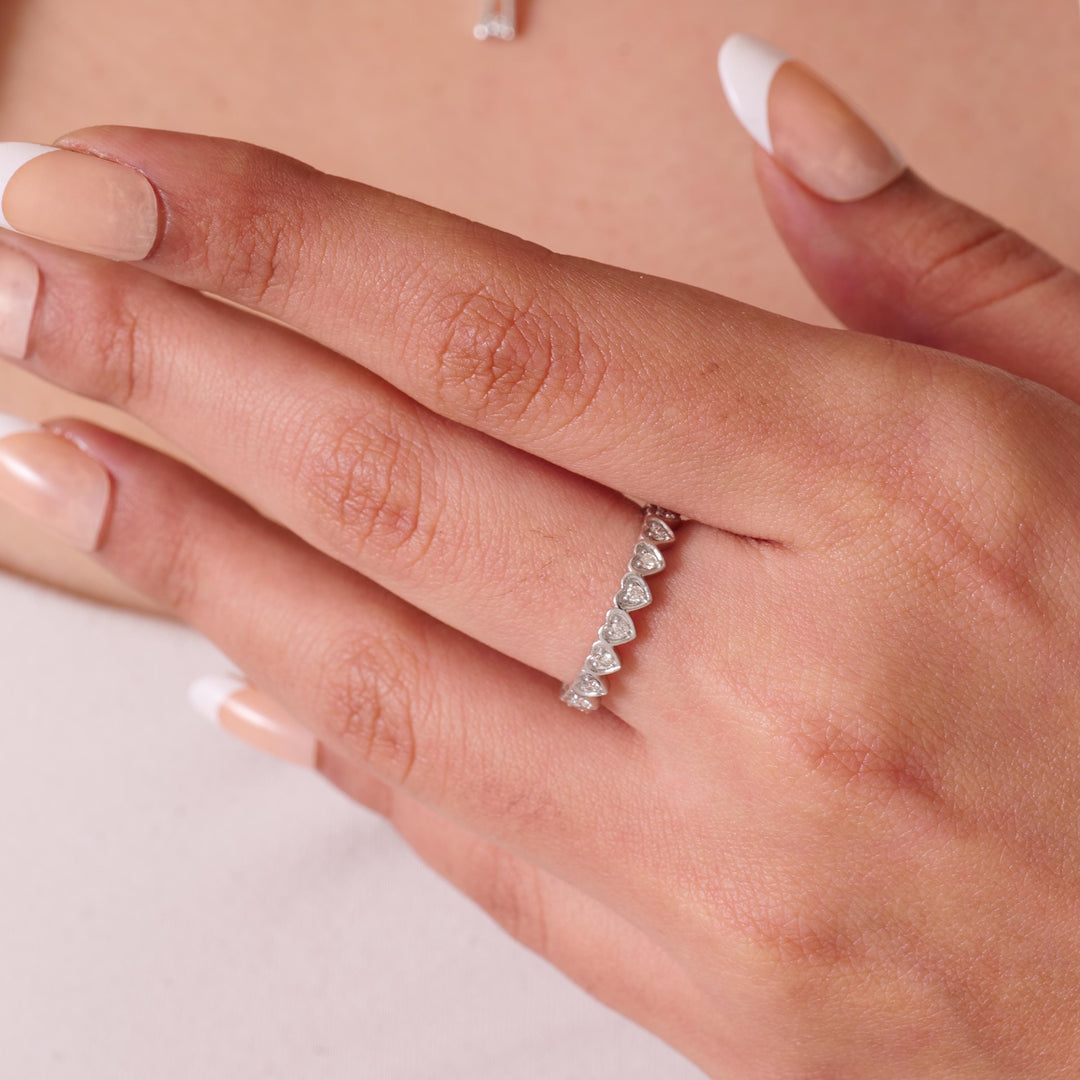 Heart Natural Diamond Eternity Ring: 14k Solid Gold Stackable Minimalistic Band, Certified Jewelry