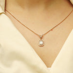 Load image into Gallery viewer, Baguette &amp; Round Pendant Necklace, 14k Solid Gold, Rectangular Illusion and Halo Setting, Natural Diamonds, Ready To Ship, Women&#39;s Day Gift
