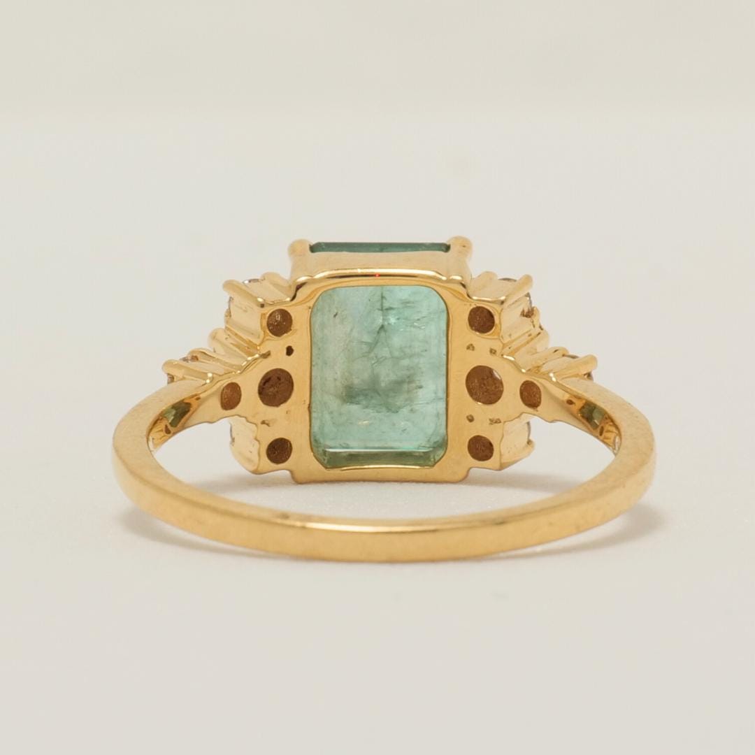 Natural Emerald Diamond Wedding Ring: 14K Solid Gold Gemstone Promise Jewellery, Certified Jewelry