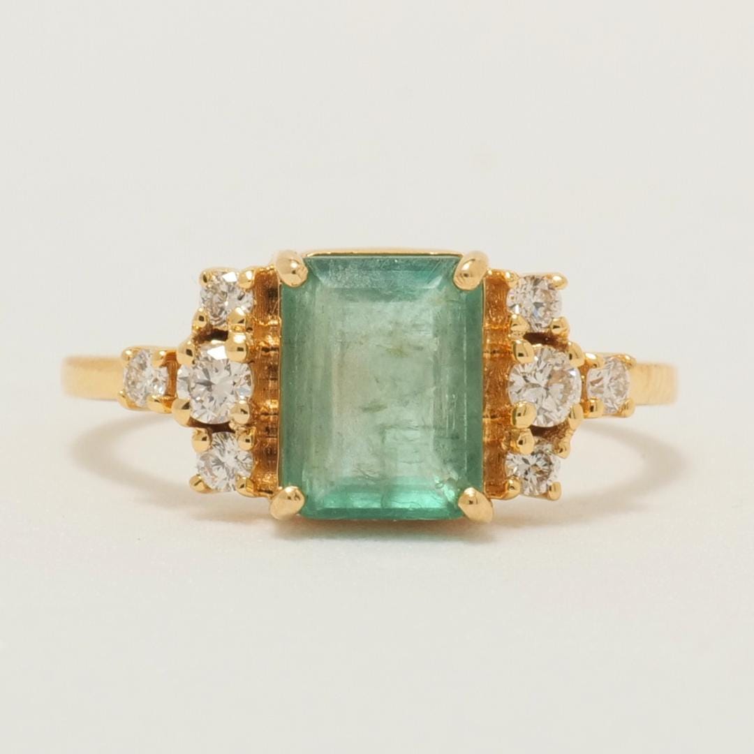 Natural Emerald Diamond Wedding Ring: 14K Solid Gold Gemstone Promise Jewellery, Certified Jewelry