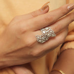 Load image into Gallery viewer, Marquise Diamond Leaf Ring, 14k Solid Gold, Natural Diamonds, Halo Cocktail Ring, Fancy Statement Jewelry, Wrap Around Ring, Gift for her
