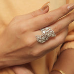 Load image into Gallery viewer, Marquise Diamond Leaf Ring, 14k Solid Gold, Natural Diamonds, Halo Cocktail Ring, Fancy Statement Jewelry, Wrap Around Ring, Gift for her
