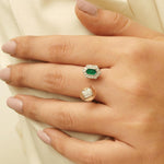 Load image into Gallery viewer, Hexagonal Open Cuff Diamond Ring, 14K Solid Gold, Natural Diamond, Geometric Cocktail Enamel Ring, Dual Tone Statement Jewelry, Gift For Her
