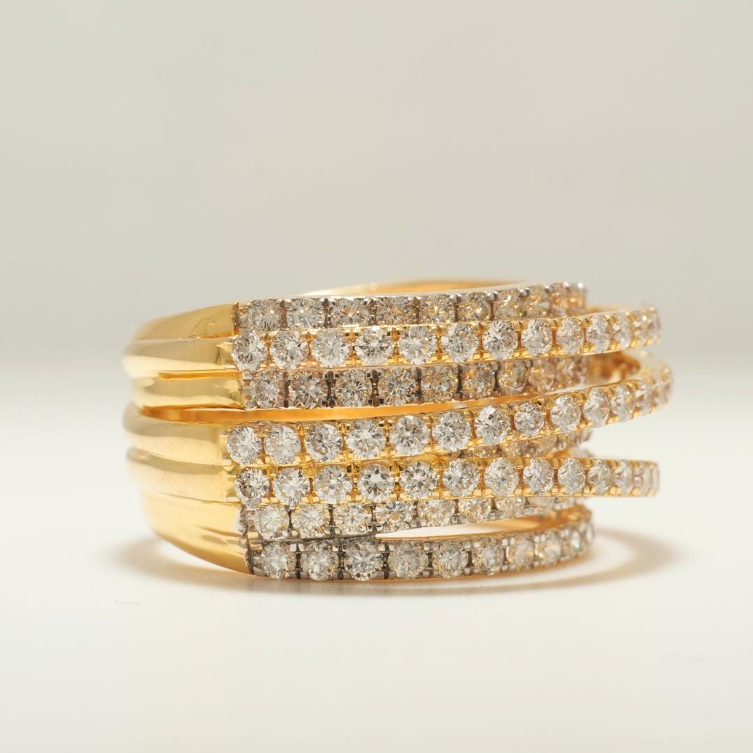 Wide Band Spiral Diamond Ring, 14K Solid Gold, Natural Diamonds, Multiple Rows Cocktail Band, Statement Ring, Ready To Ship, IGI Certified
