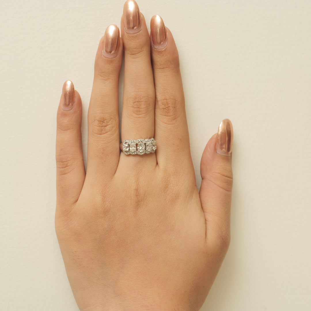 Oval Halo Diamond Band Ring, 14k Solid Gold, Natural Diamonds, Eternity Wedding Band, Statement Bridal Ring, Ready To Ship, IGI Certified