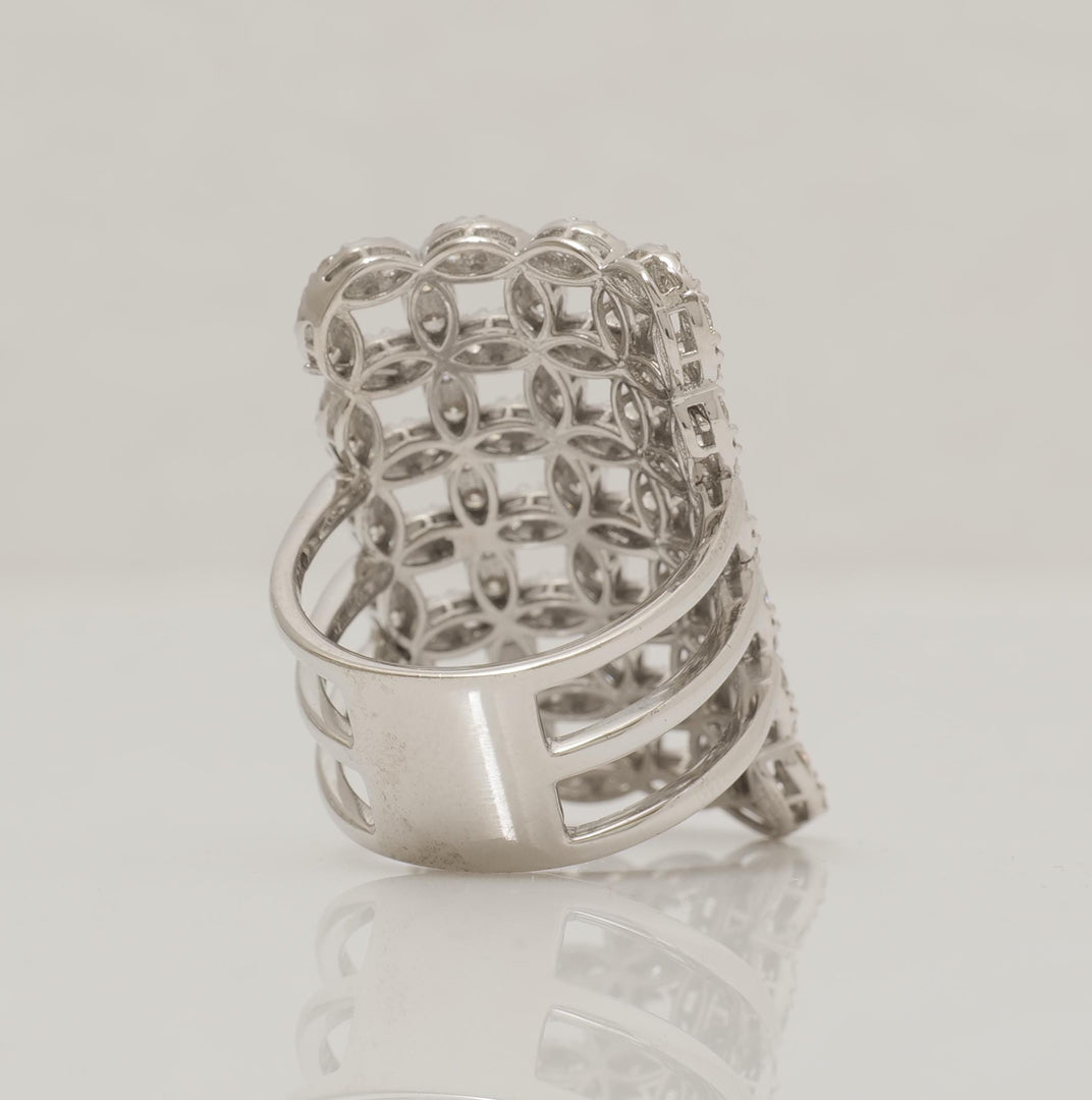 Check Design Cocktail Ring, 14k Solid Gold, Natural Diamonds, Patterned Gold Ring, Triple Shank Statement Ring, Ready To Ship, IGI Certified